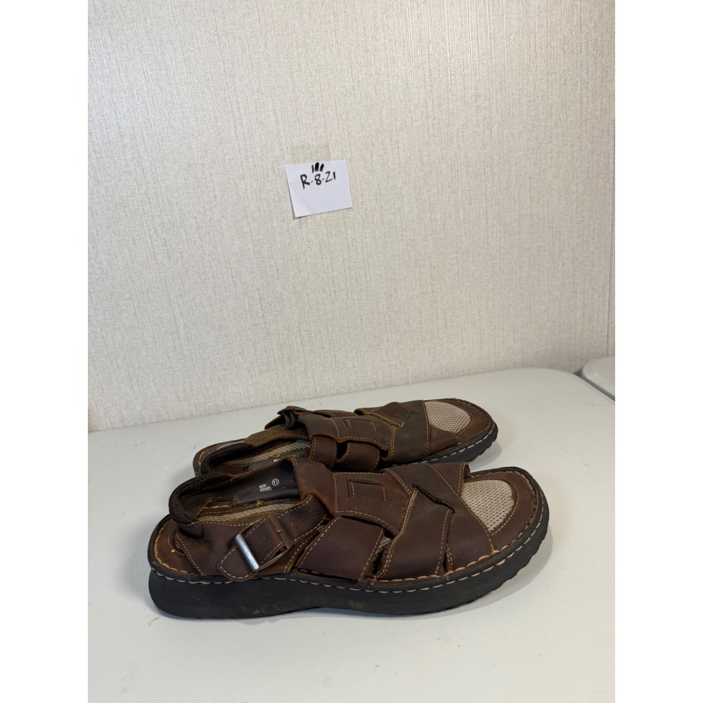 Earth Shoe Grand Mens Brown Leather Fisherman Sandals Strappy Buckle size 13